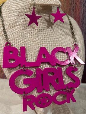 Pink "Black Girls Rock" Necklace & Star Earring Set - Women Accessories